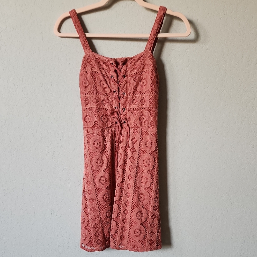Aéropostale Dusty Rose Lace Fit & Flare Dress XS Lace-Up Front